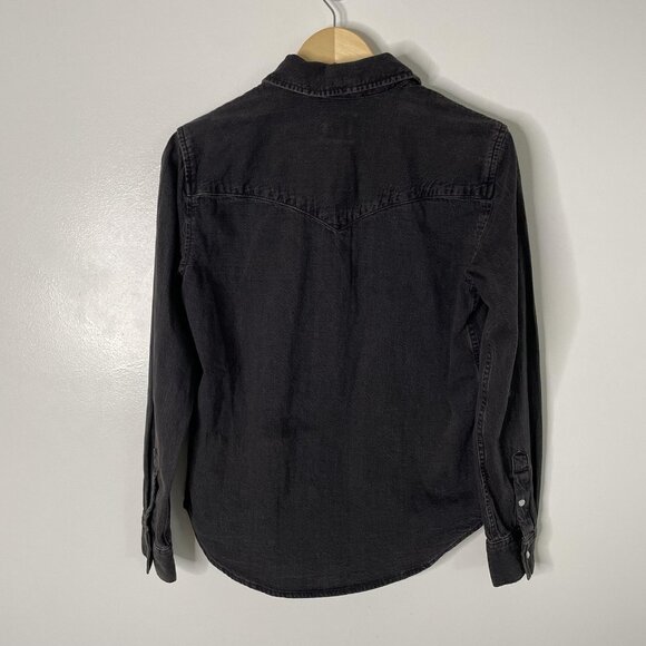 Levi's Western Shirt Top Womens Small Black Washed Denim Pearl Snap Long Sleeve - Picture 5 of 11